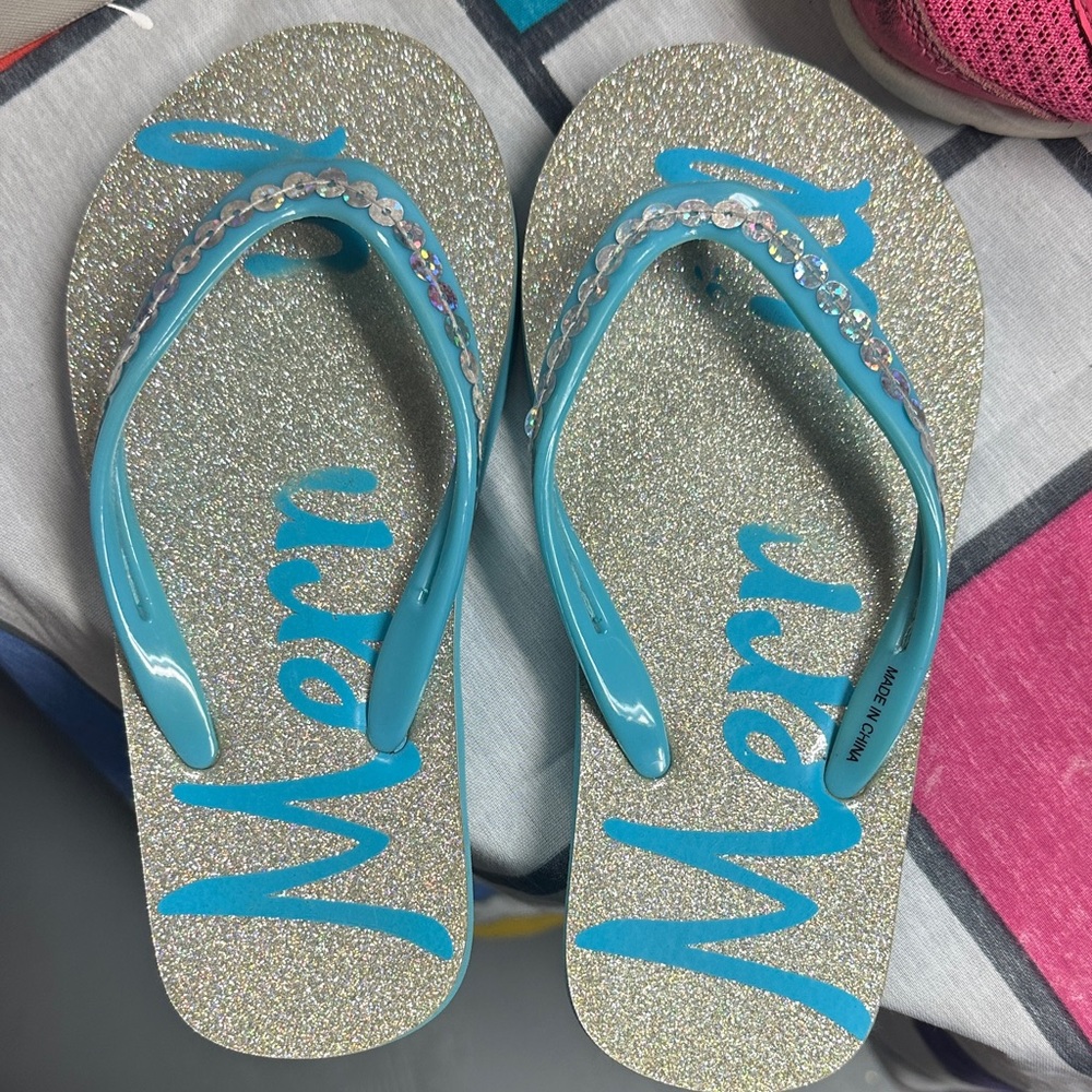 Women's Glitter Flip Flops - Blue and Silver